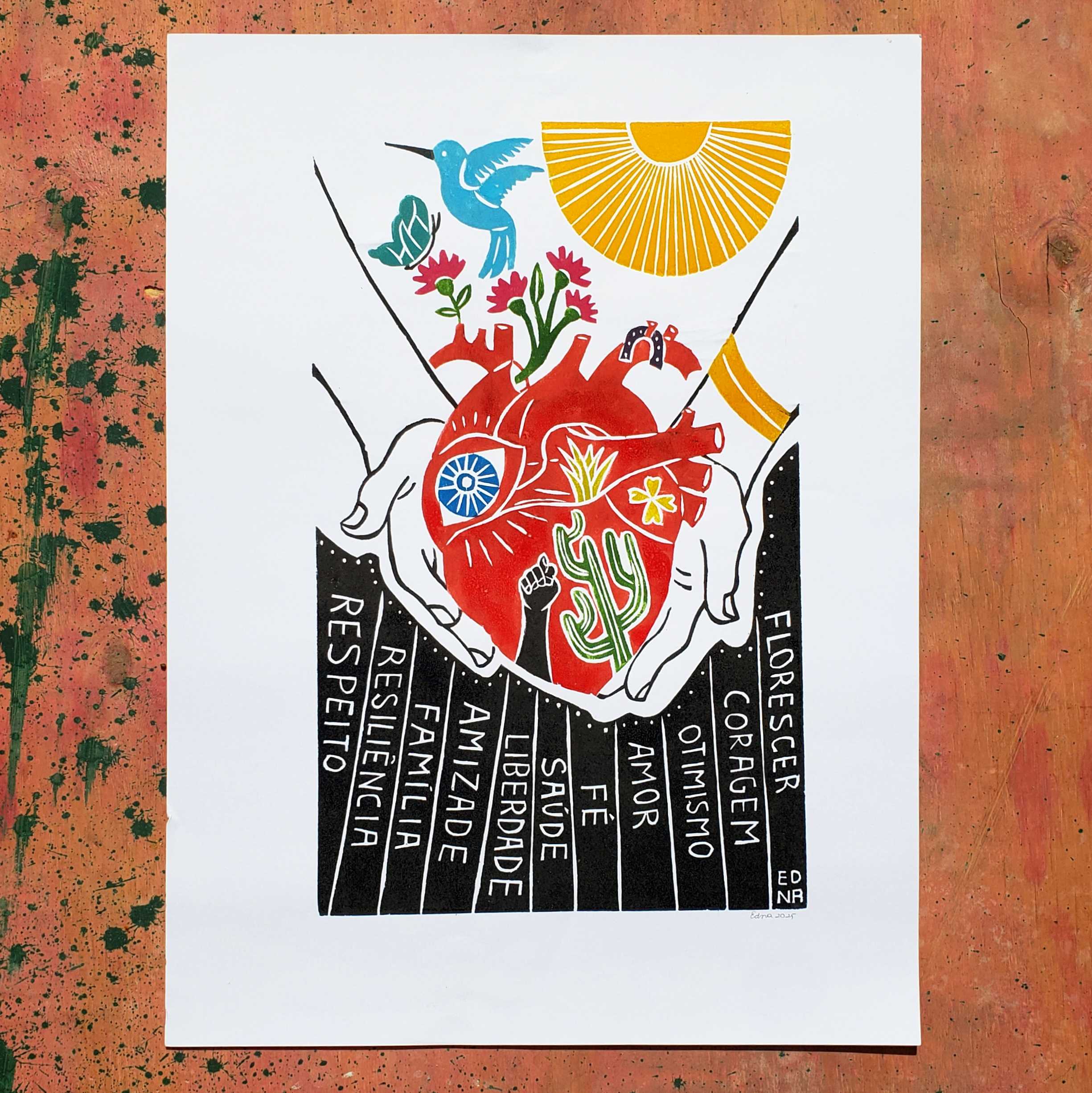 Xilogravura Edna G02 - Coração Sertanejo - 66 x 48 cm