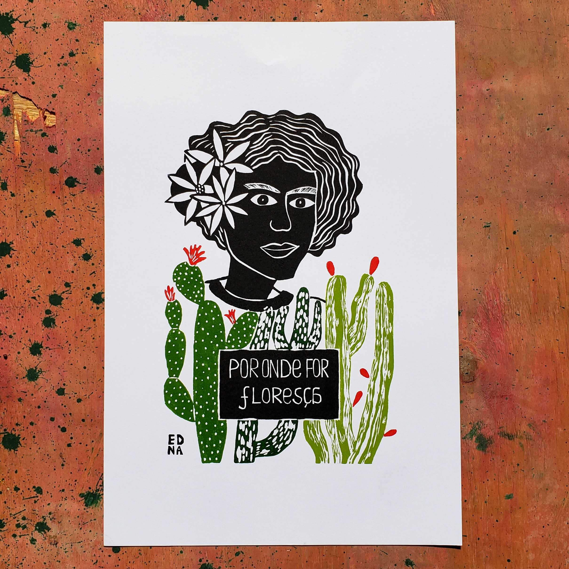 Xilogravura Edna Silva M20 - Floresça - 48 x 33 cm