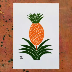 Xilogravura Edna Silva M18 - Abacaxi - 48 x 33 cm