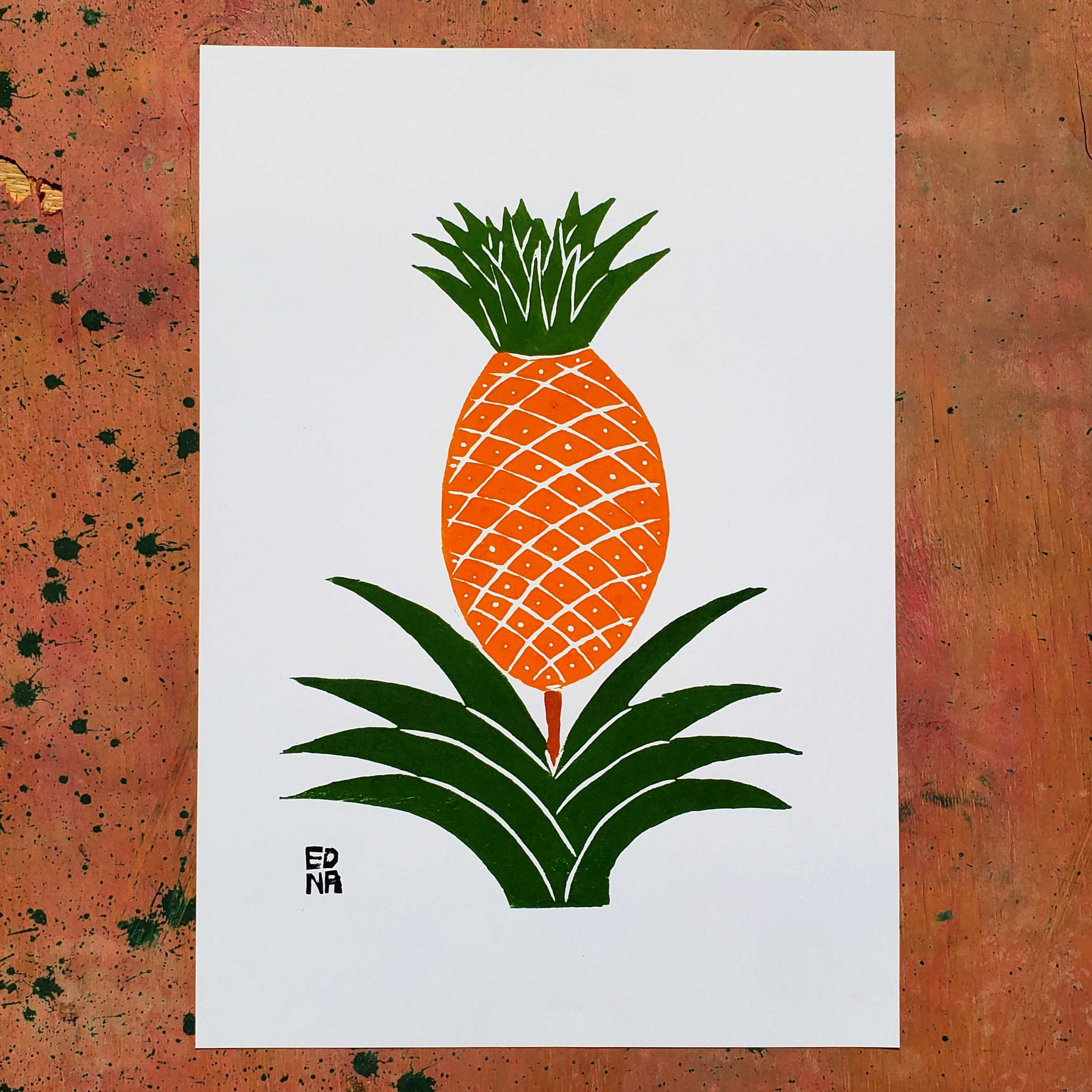 Xilogravura Edna Silva M18 - Abacaxi - 48 x 33 cm