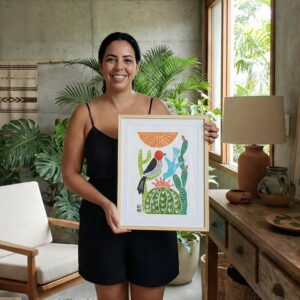 Xilogravura Edna Silva P18 - Cardeal no Cacto - 33 x 24 cm