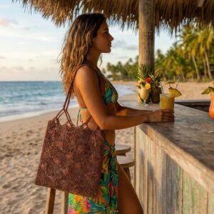 Bolsa Buriti Macramê- Marrom - 33 x 58 cm