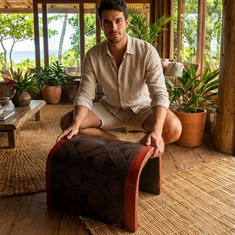 Banco Pajé Mehinako - 42 x 32 x 28 cm