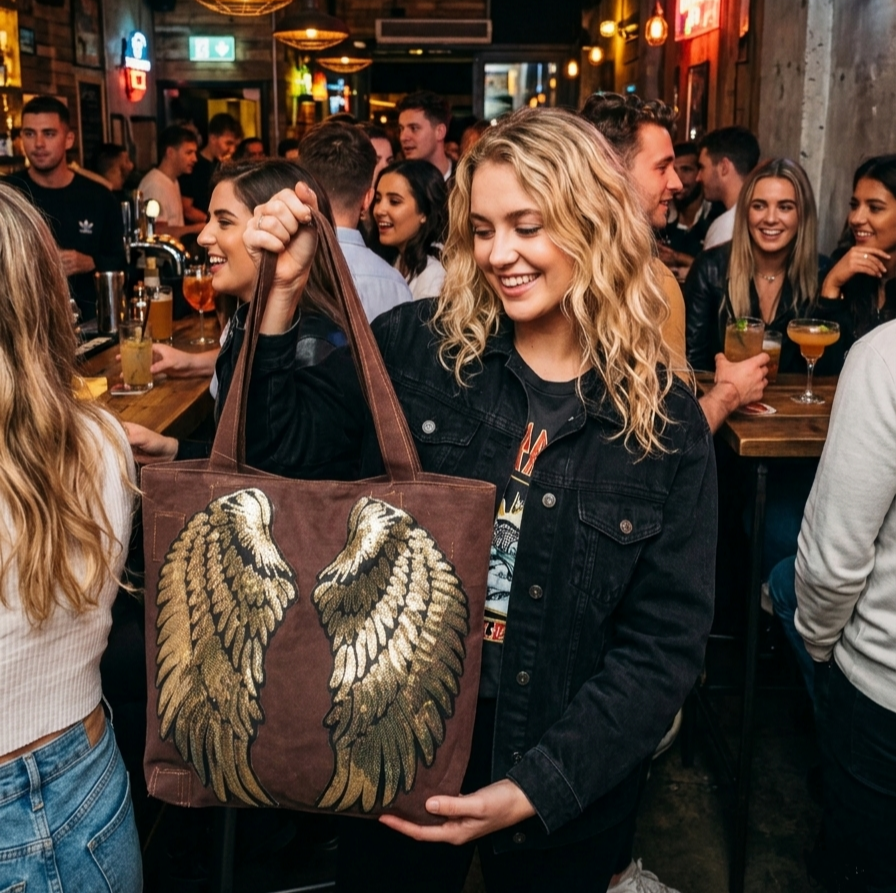 Bolsa Anjo - Marrom + Dourado - 37 x 46 / 63 cm