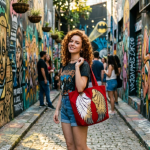 Bolsa Anjo - Vermelho + Prateado - 37 x 46 / 63 cm