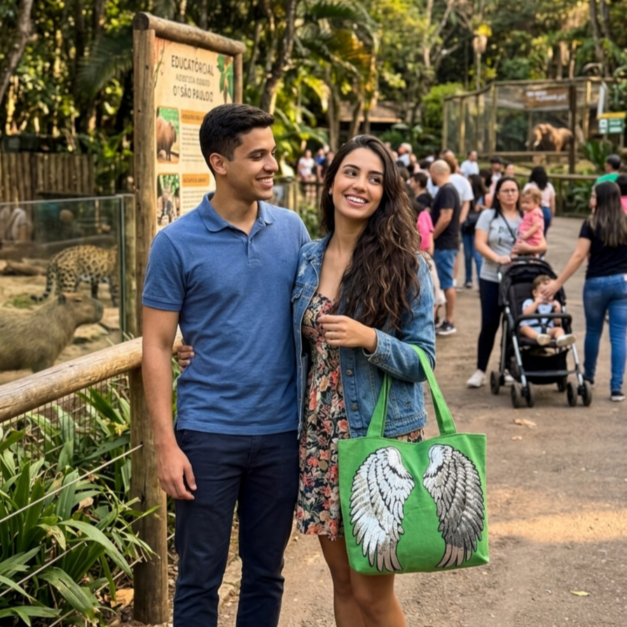 Bolsa Anjo - Verde Claro + Prateado - 37 x 46 / 63 cm